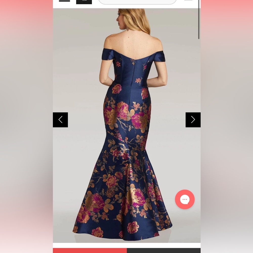 Navy Floral Off-Shoulder Wedding Dress